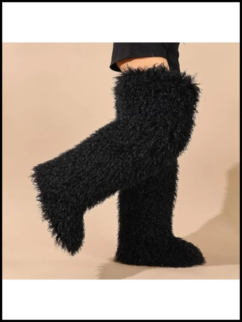 Women's Faux Fur Over-the-Knee Boots Fluffy Shaggy Winter Snow Boots